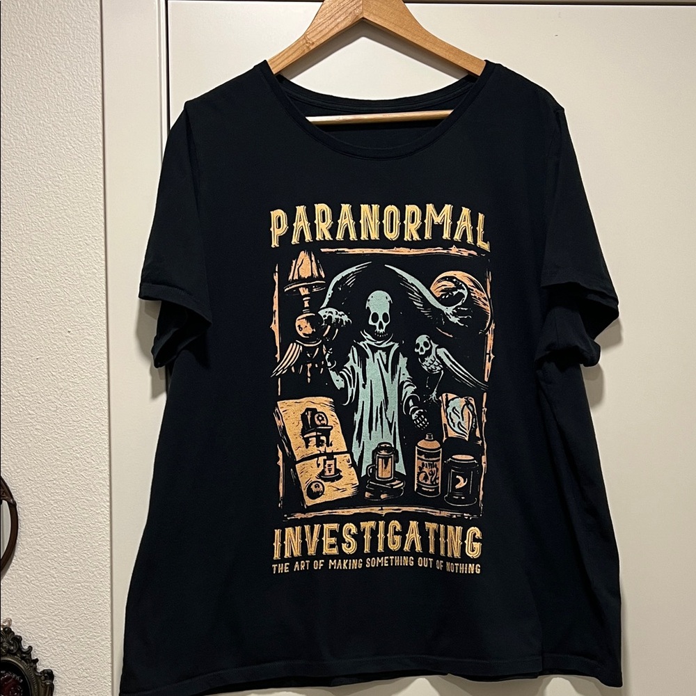Paranormal Investigating Graphic Tee - Black with Cream & Pale Blue Print